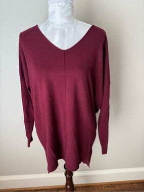 Dreamers V-Neck Oversized Sweater - Wine